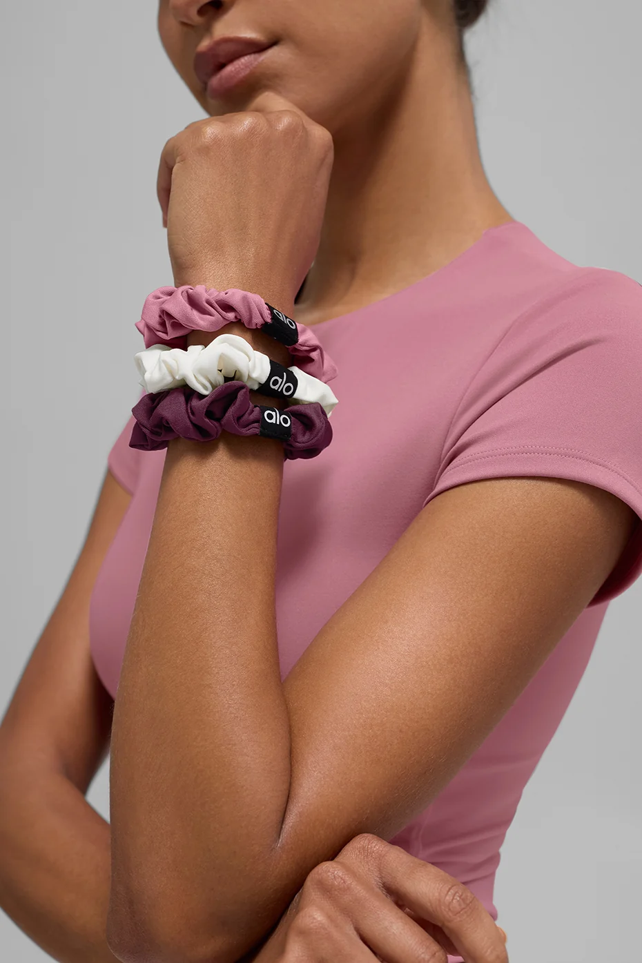 Fresh Mini Scrunchie 3-Pack - Burgundy/Pink Wild Rose/Ivory - Image 2