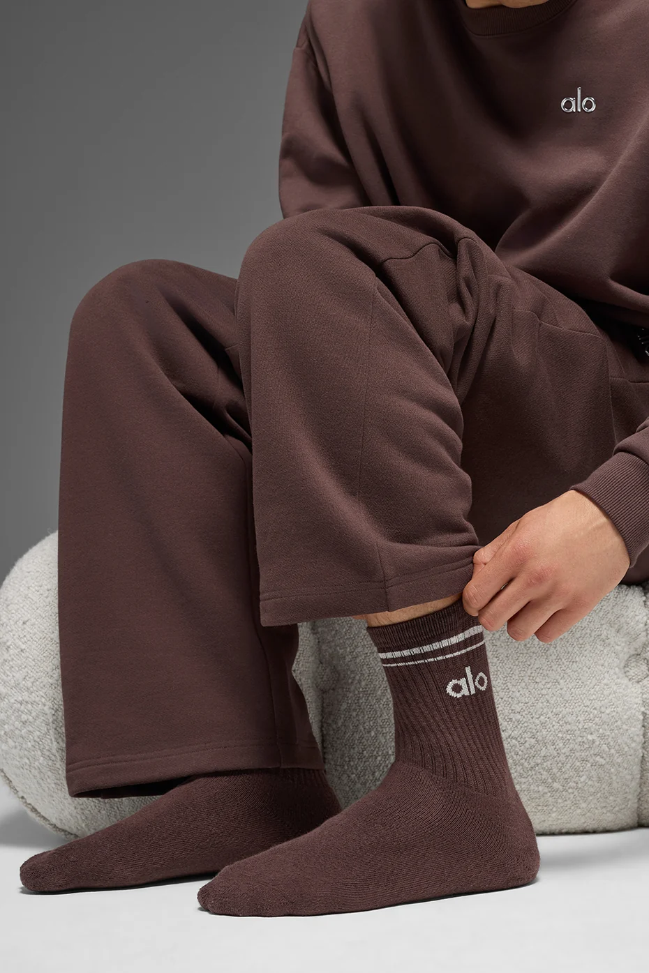Unisex Half-Crew Throwback Sock - Brownstone/White - Image 2