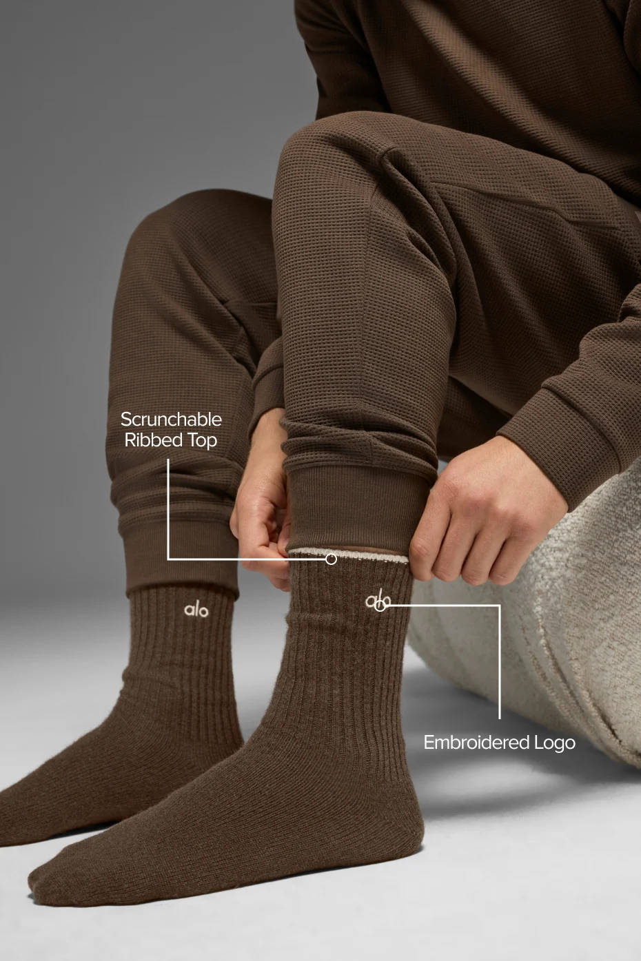 Unisex Wool Cashmere Light Frosted Sock - Espresso Heather/Ivory - Image 2