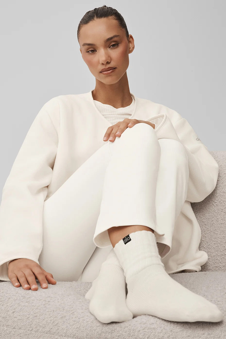 Unisex Half-Crew Scrunch Sock - Ivory - Image 2