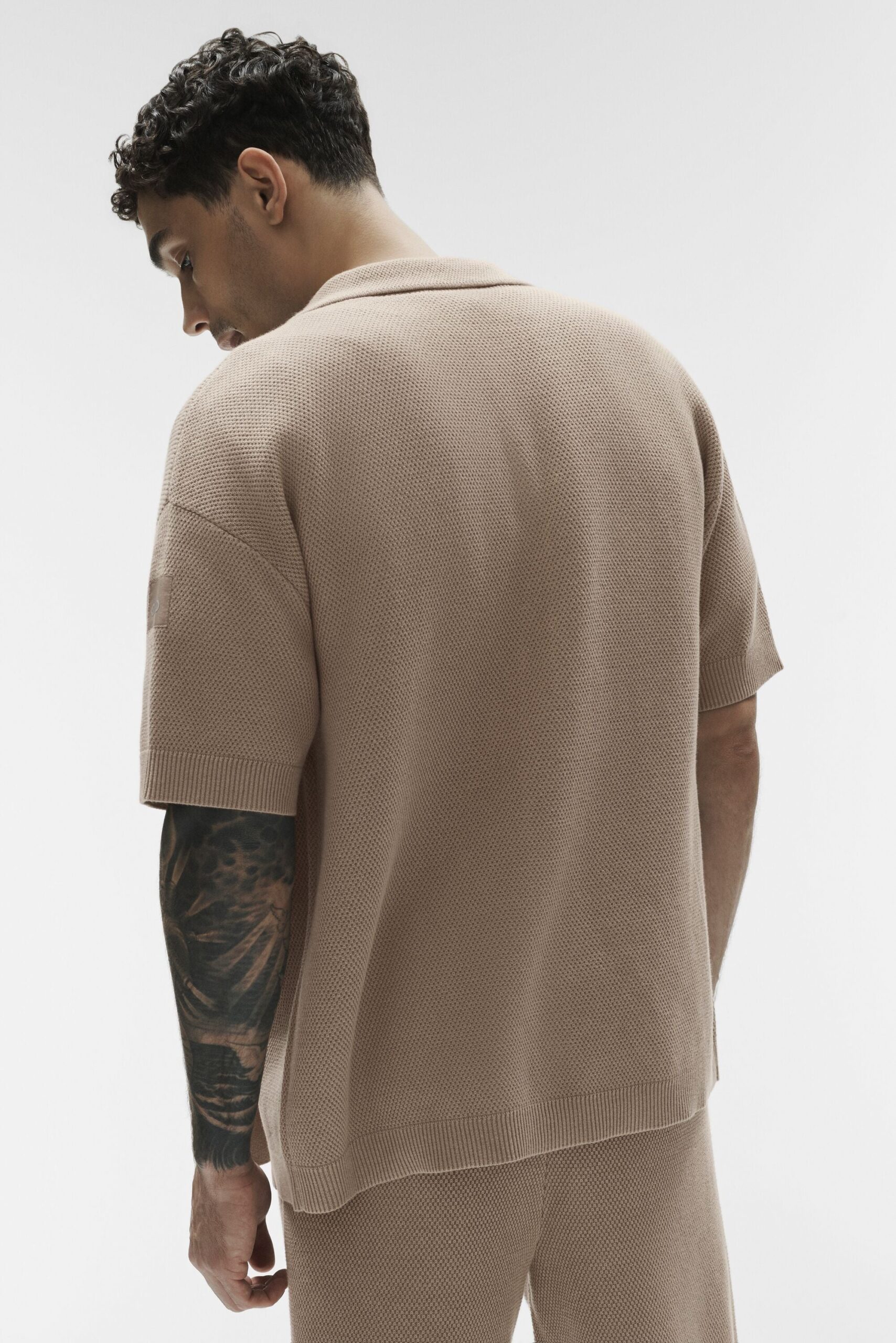 Sports Club Sweater Knit Short Sleeve Button Up - Gravel - Image 3
