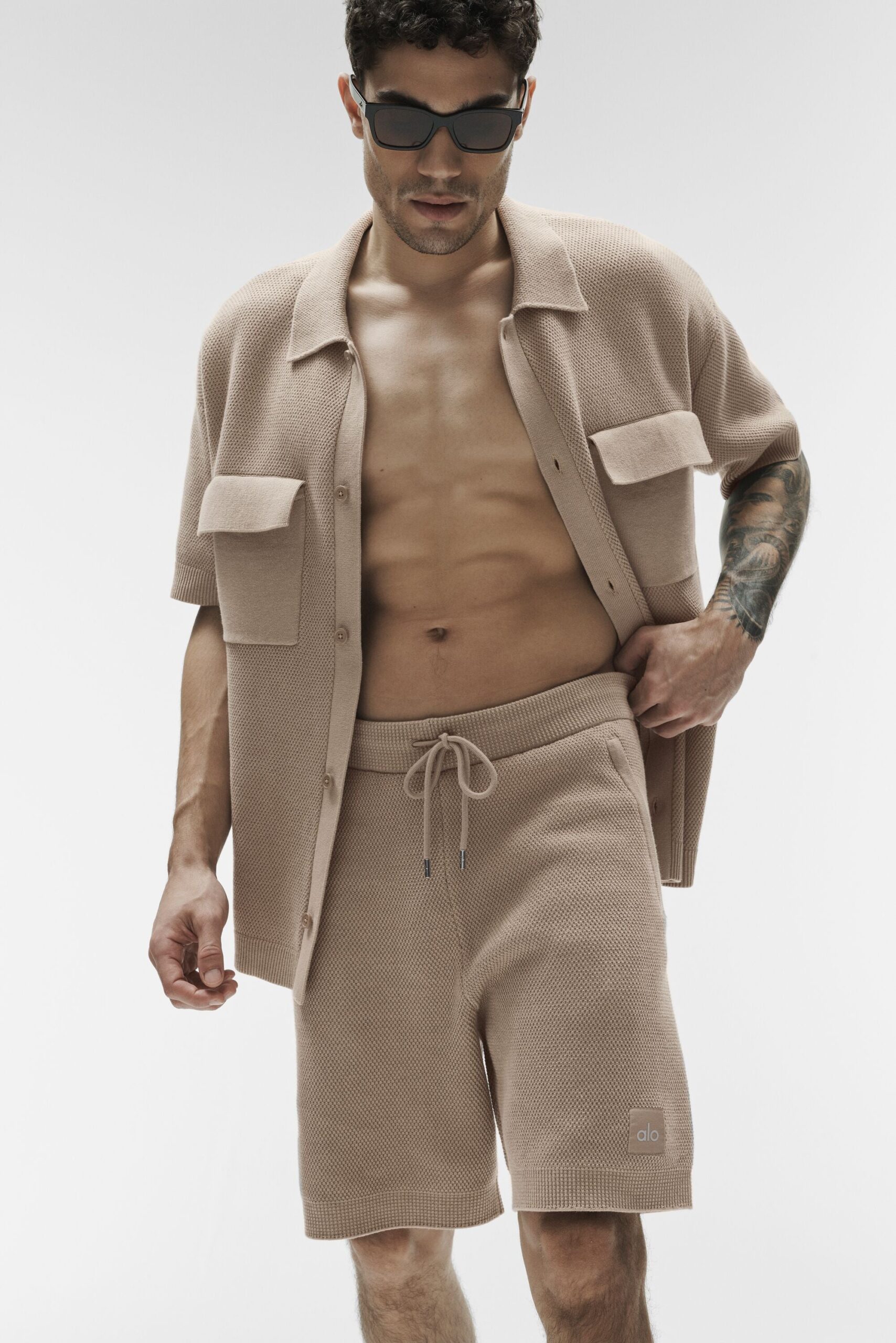 Sports Club Sweater Knit Short Sleeve Button Up - Gravel - Image 5