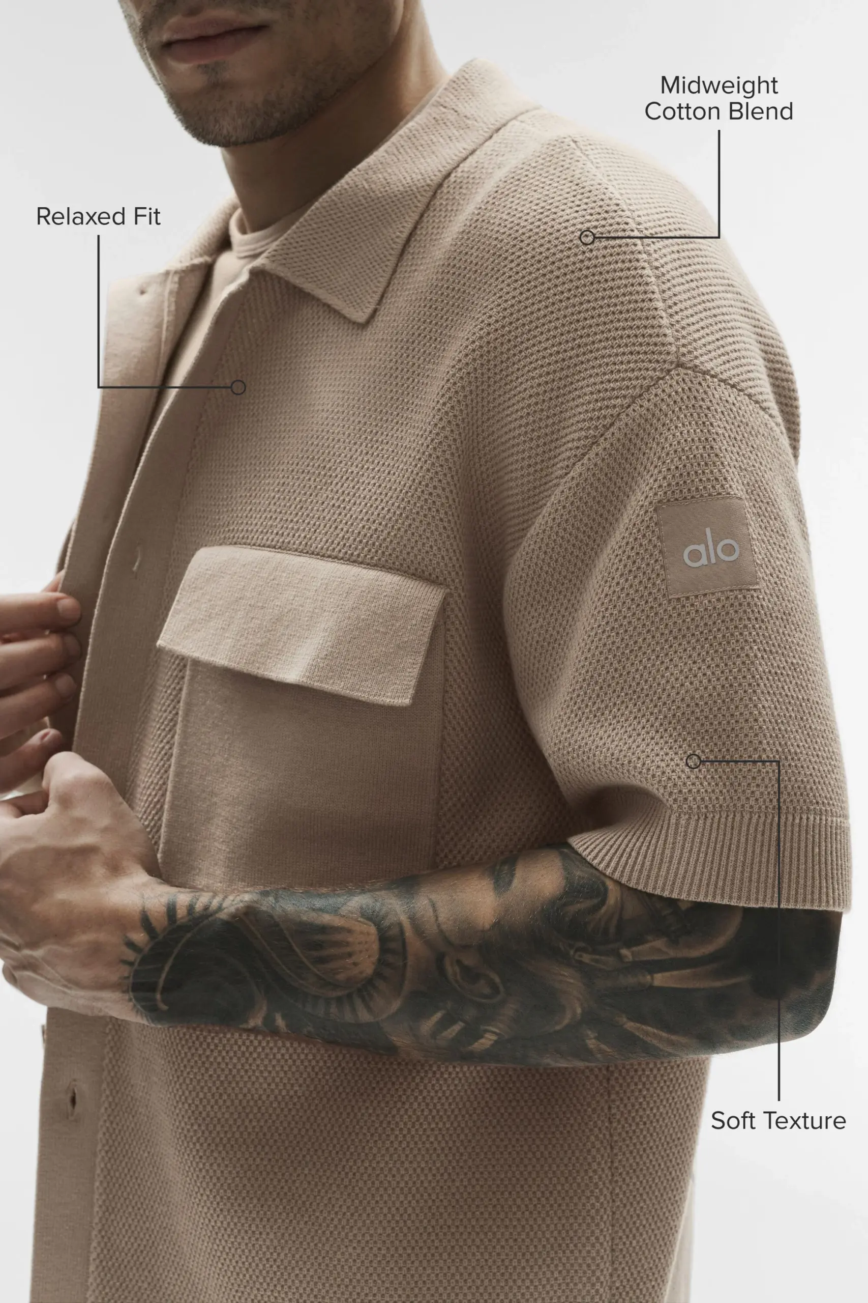 Sports Club Sweater Knit Short Sleeve Button Up - Gravel - Image 2