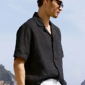 Linen Days Short Sleeve Button Up - Black