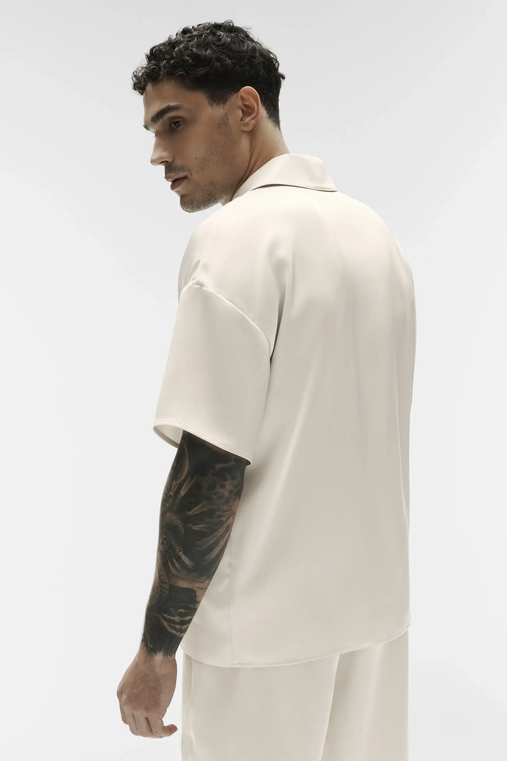 Satin Horizon Short Sleeve Button Up - Bone - Image 3