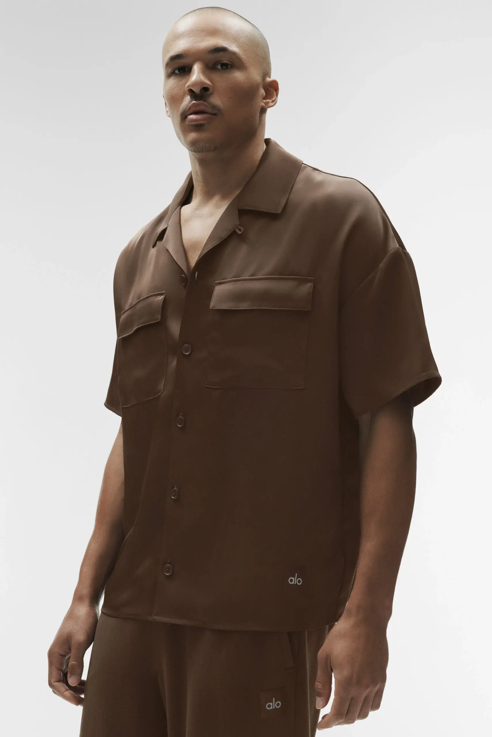 Satin Horizon Short Sleeve Button Up - Espresso