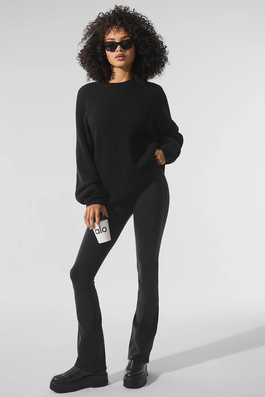 Domain Rib Knit Crew Sweater - Black - Image 4