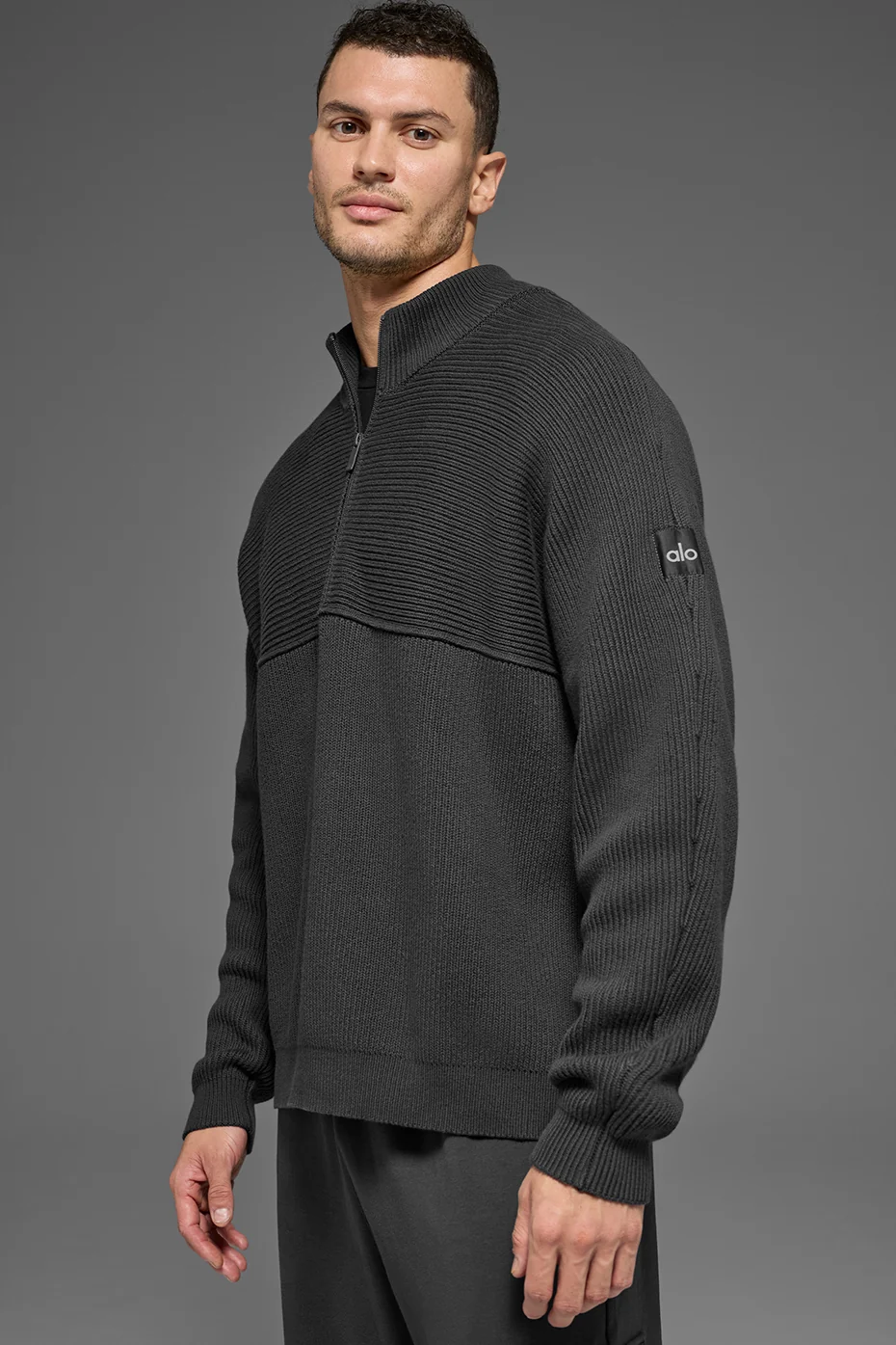 Domain Shift Rib Knit 1/4 Zip Sweater - Anthracite - Image 3