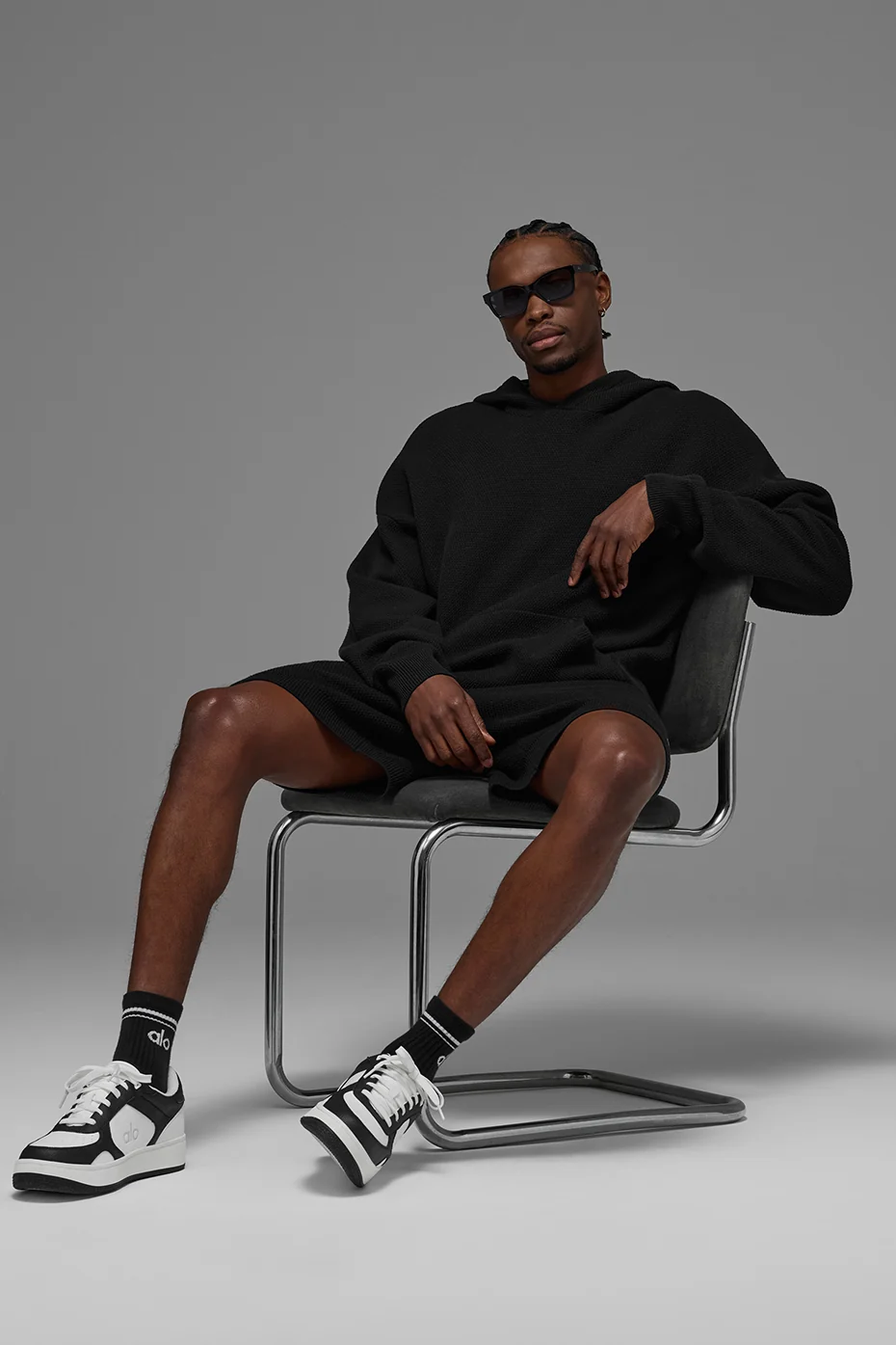 Sports Club Sweater Knit Hoodie - Black - Image 5