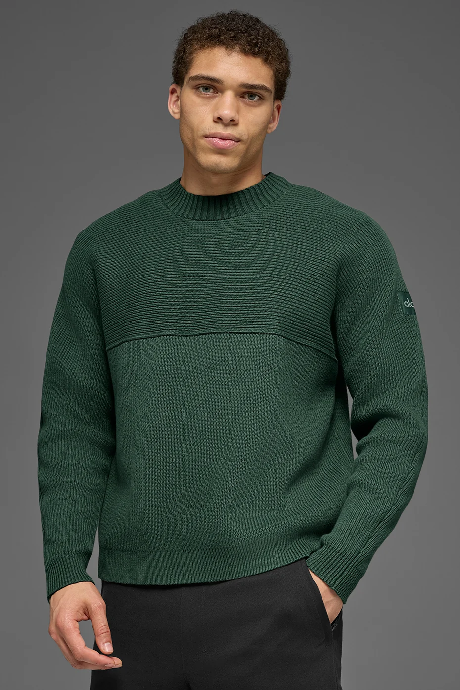 Domain Shift Rib Knit Sweater Crew - Clover Green - Image 3