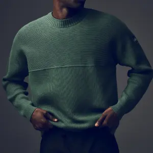Domain Shift Rib Knit Sweater Crew - Clover Green