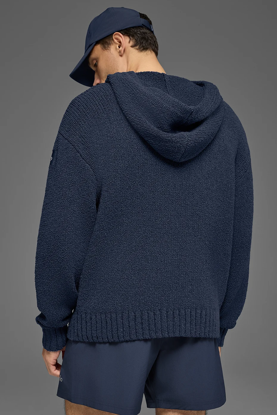 Textured Knit Hoodie - Navy - Image 3