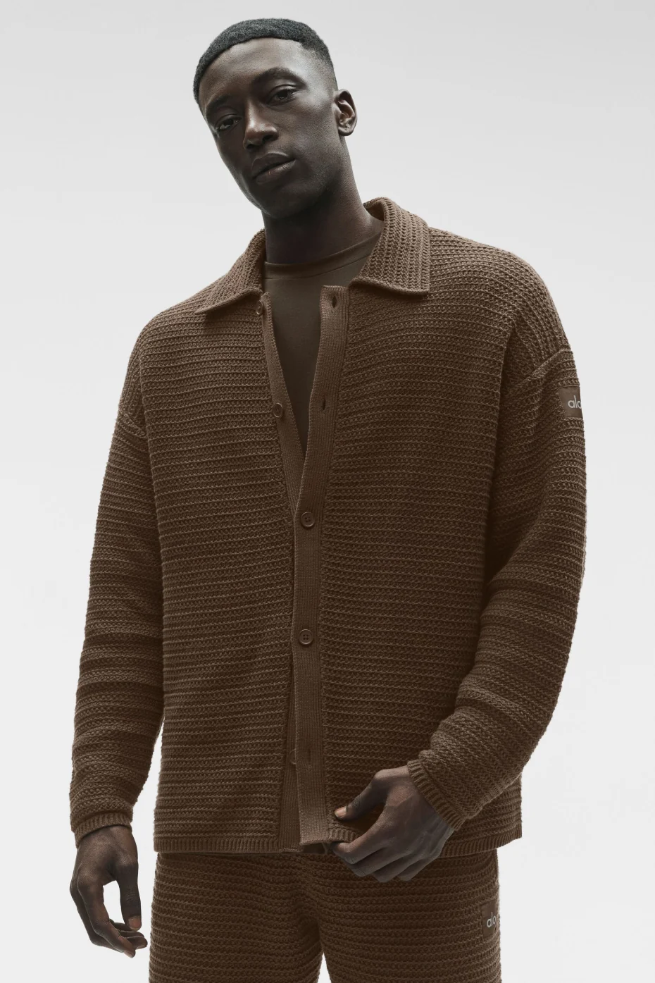 Shift Knit Button Up Long Sleeve - Espresso - Image 3