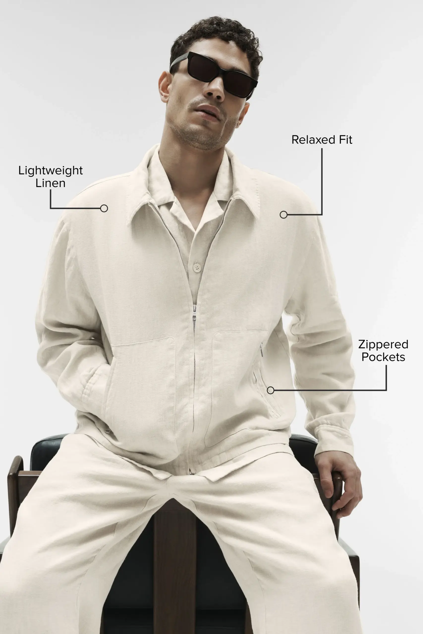 Linen Days Full Zip Jacket - Bone - Image 2