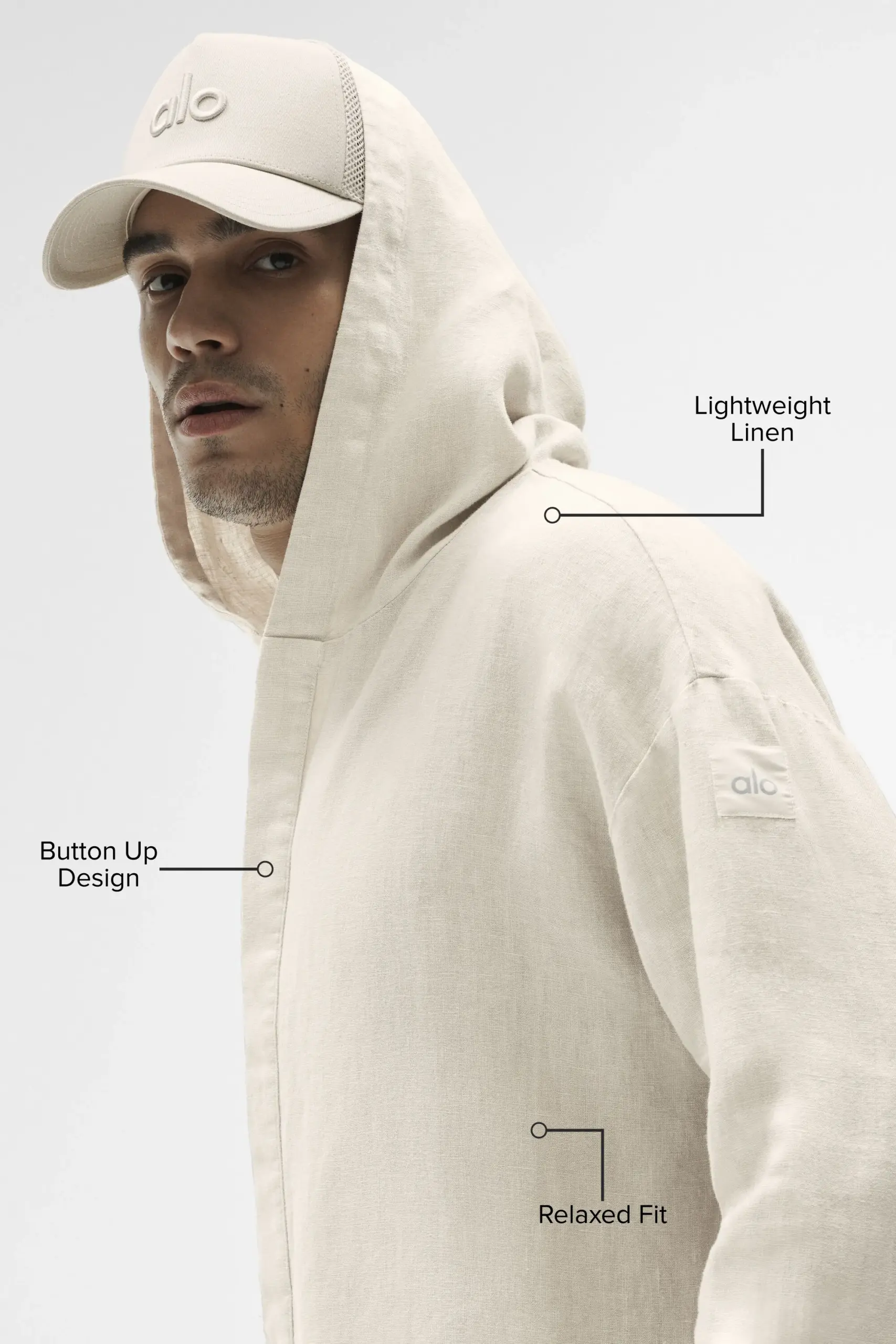 Linen Days Button Up Hoodie - Bone - Image 2