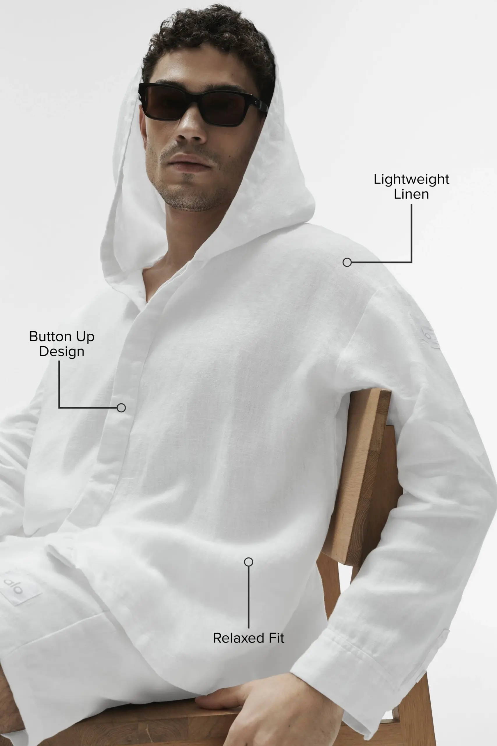 Linen Days Button Up Hoodie - White - Image 2