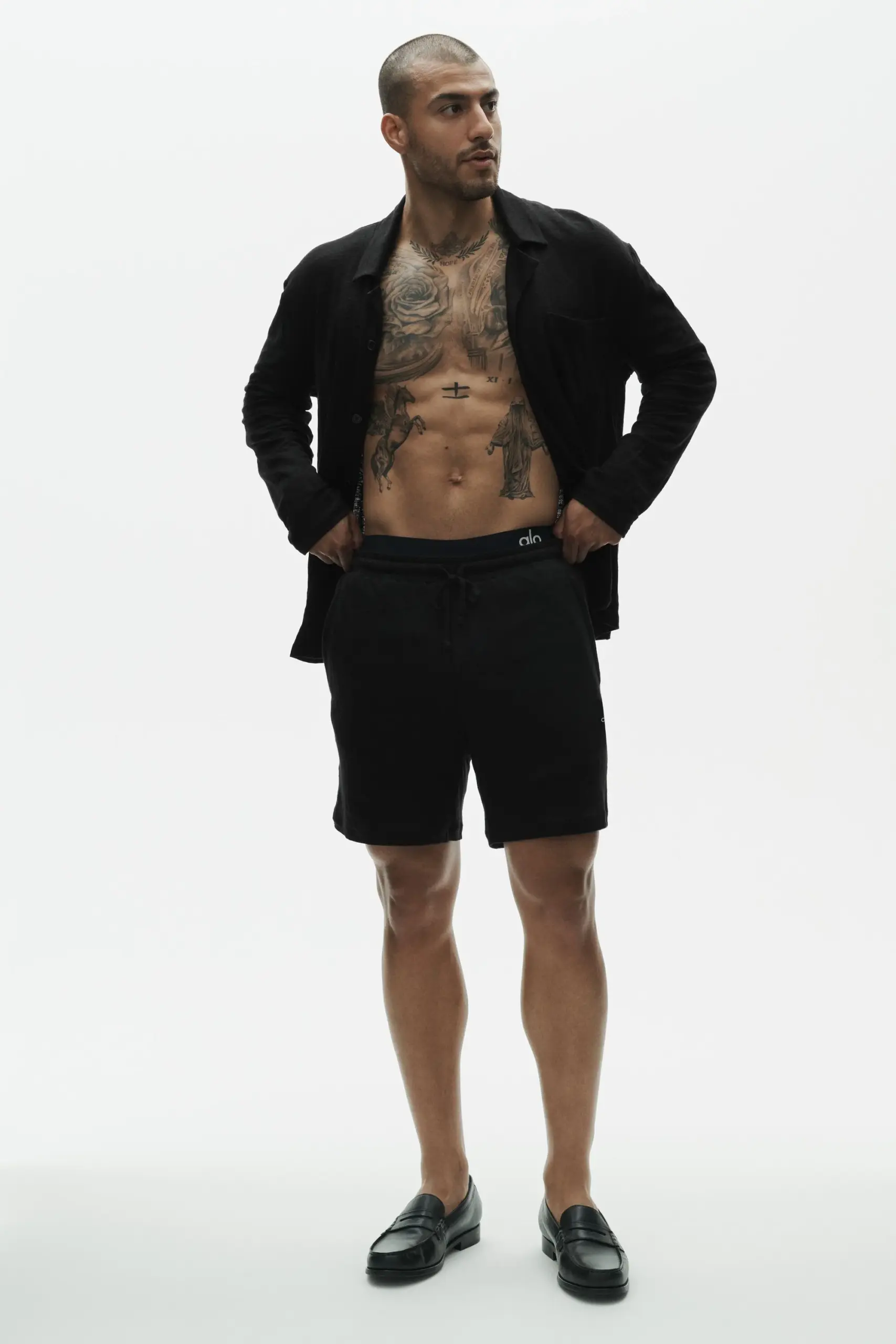 Linen Jersey Coastal Long Sleeve Button Up - Black - Image 5