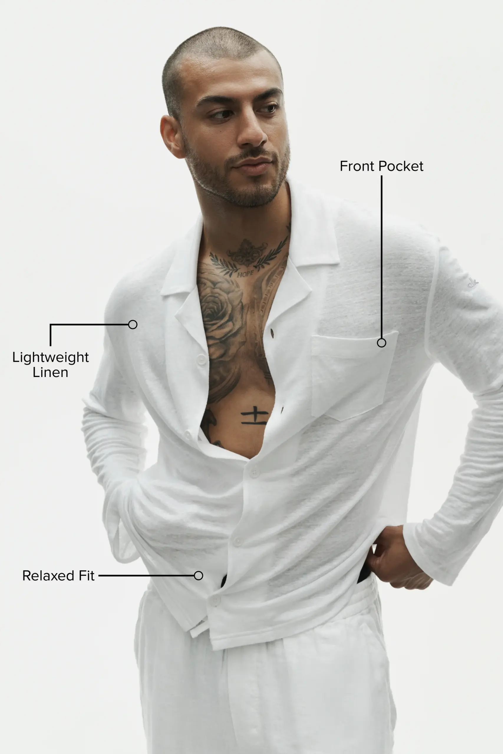 Linen Jersey Coastal Long Sleeve Button Up - White - Image 2