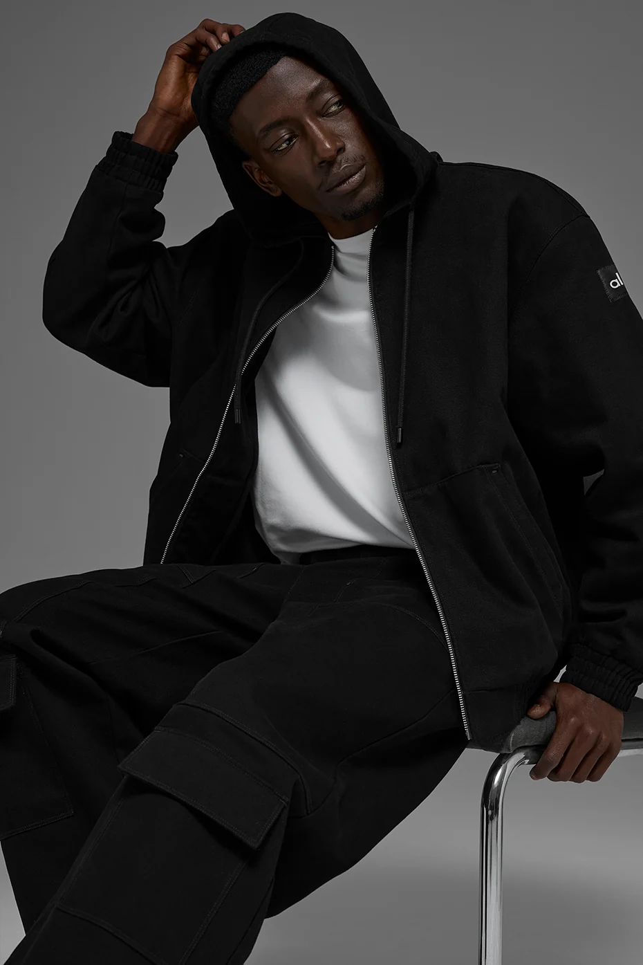 Cotton Canvas Full Zip Hoodie - Black - Image 4