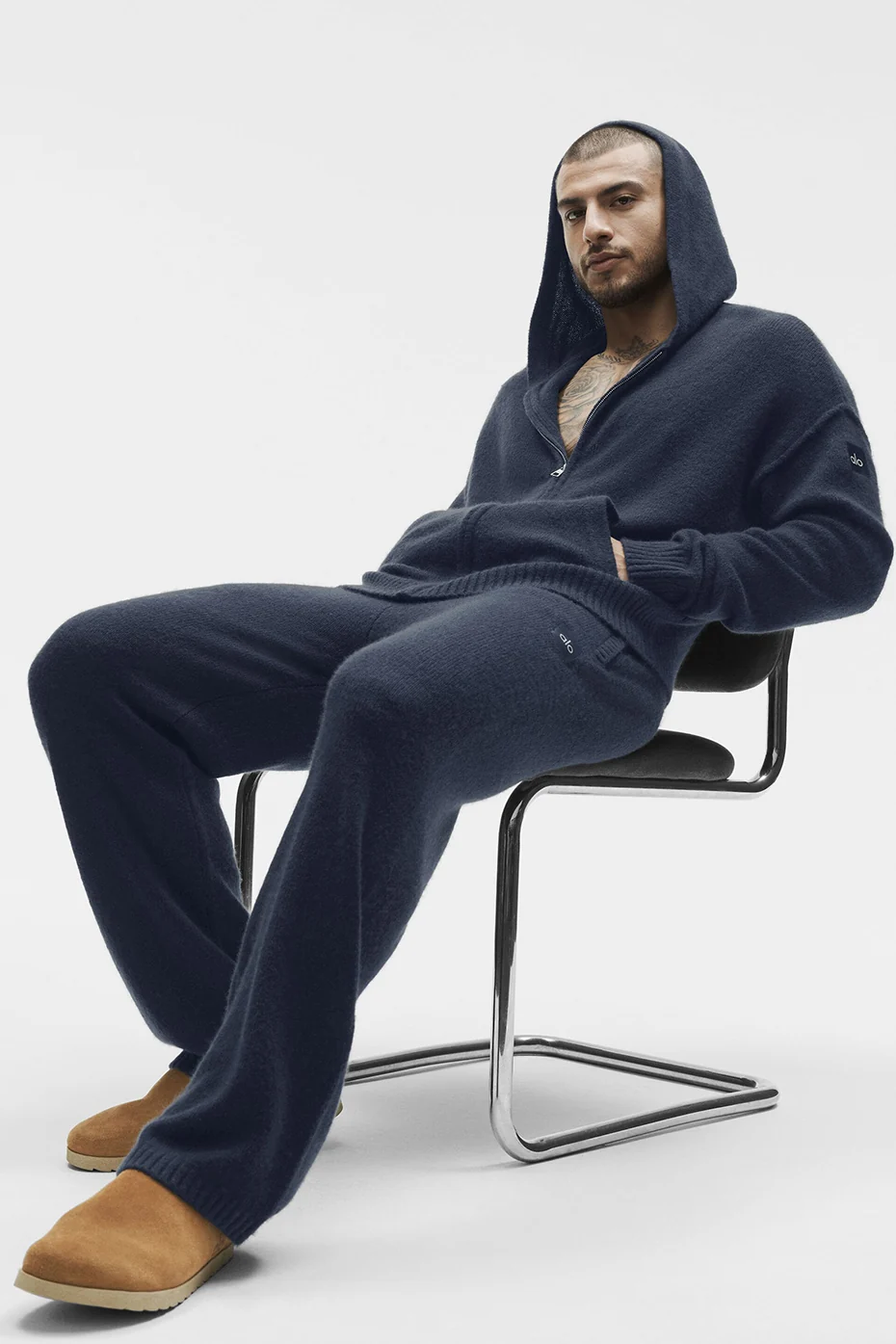 Wool Cashmere New Class Full Zip Hoodie - Navy - Image 4