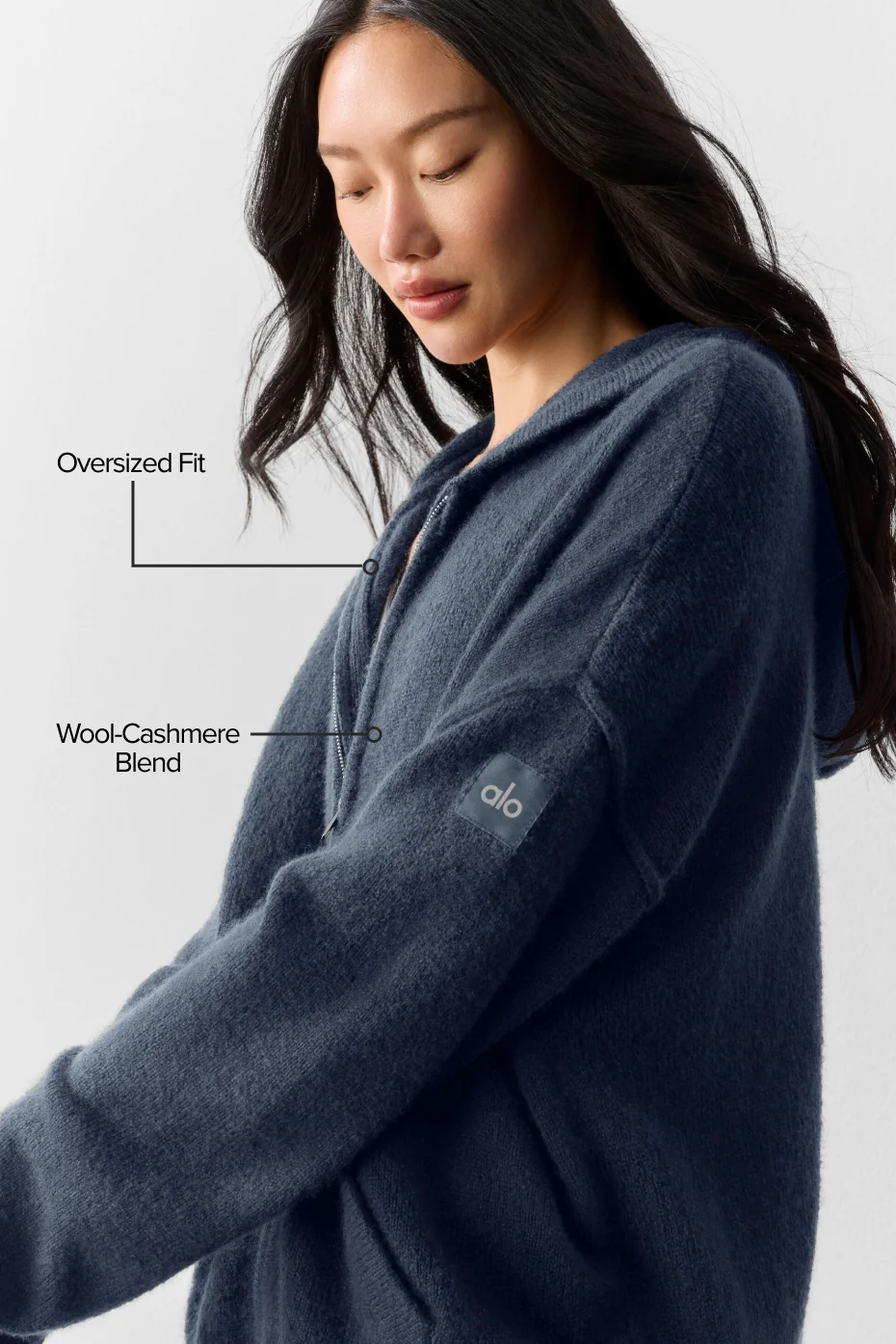Wool Cashmere New Class Full Zip Hoodie - Navy - Image 2
