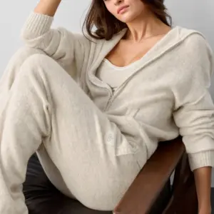 Wool Cashmere New Class Full Zip Hoodie - Oatmeal Heather