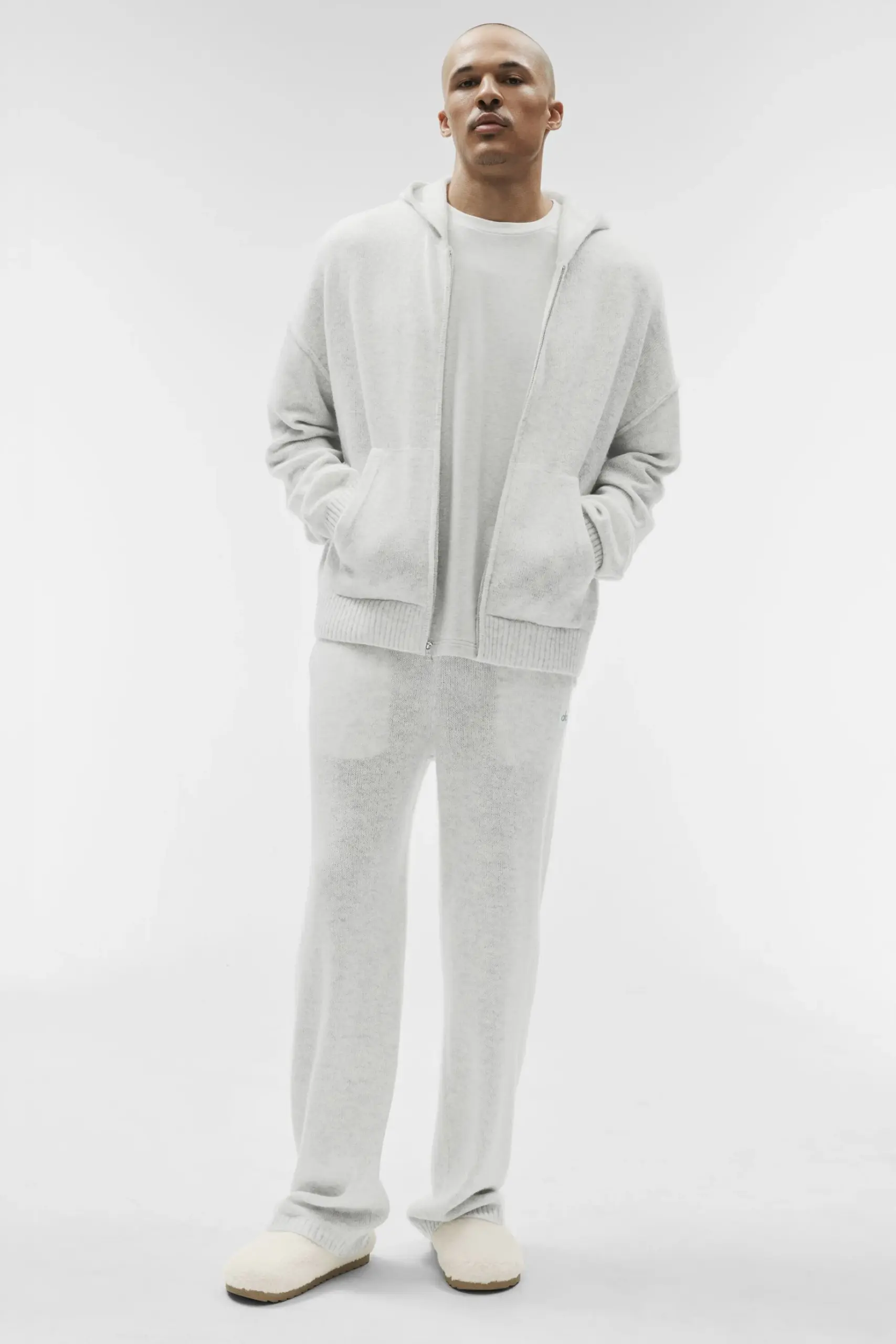 Wool Cashmere New Class Full Zip Hoodie - White Heather - Image 5
