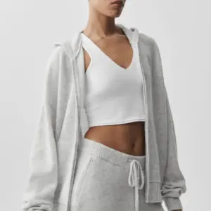 Wool Cashmere New Class Full Zip Hoodie - White Heather