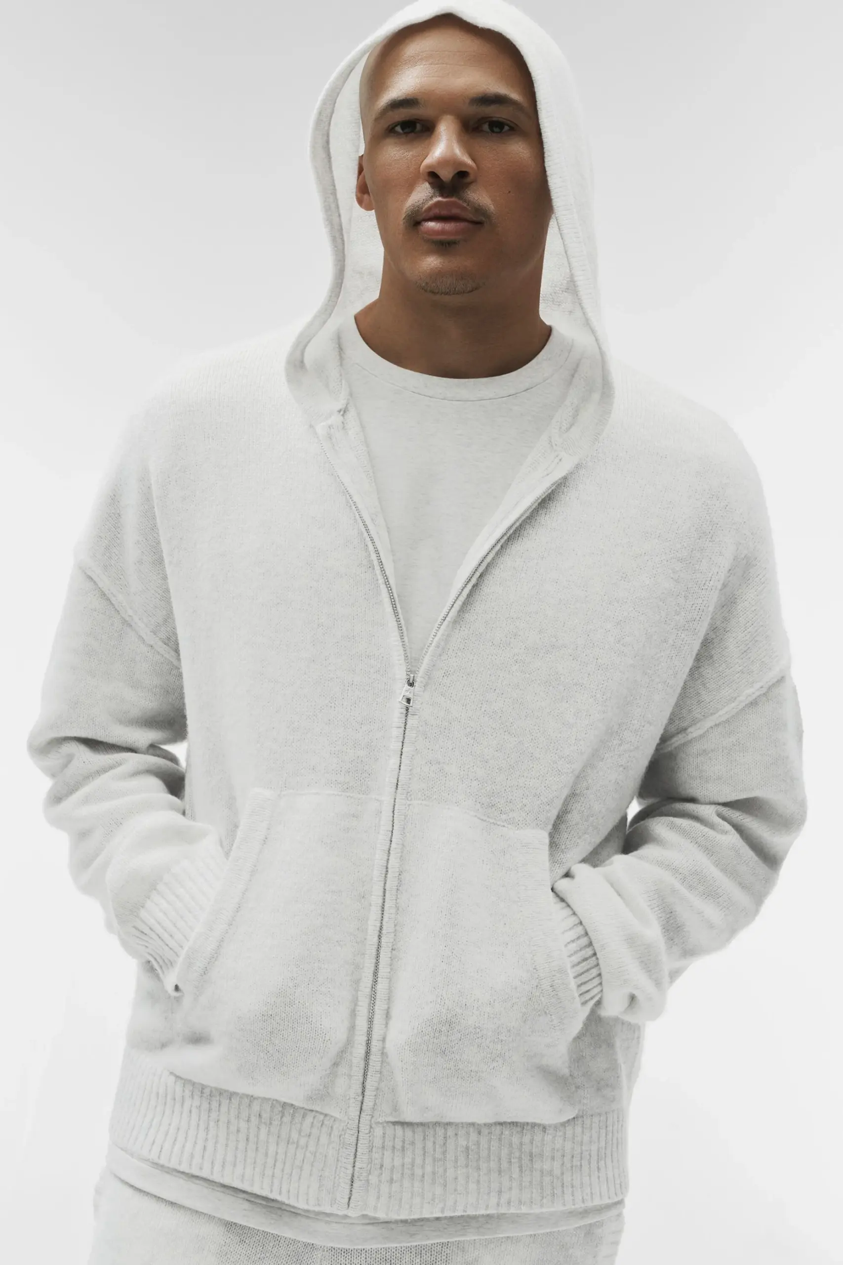 Wool Cashmere New Class Full Zip Hoodie - White Heather - Image 3