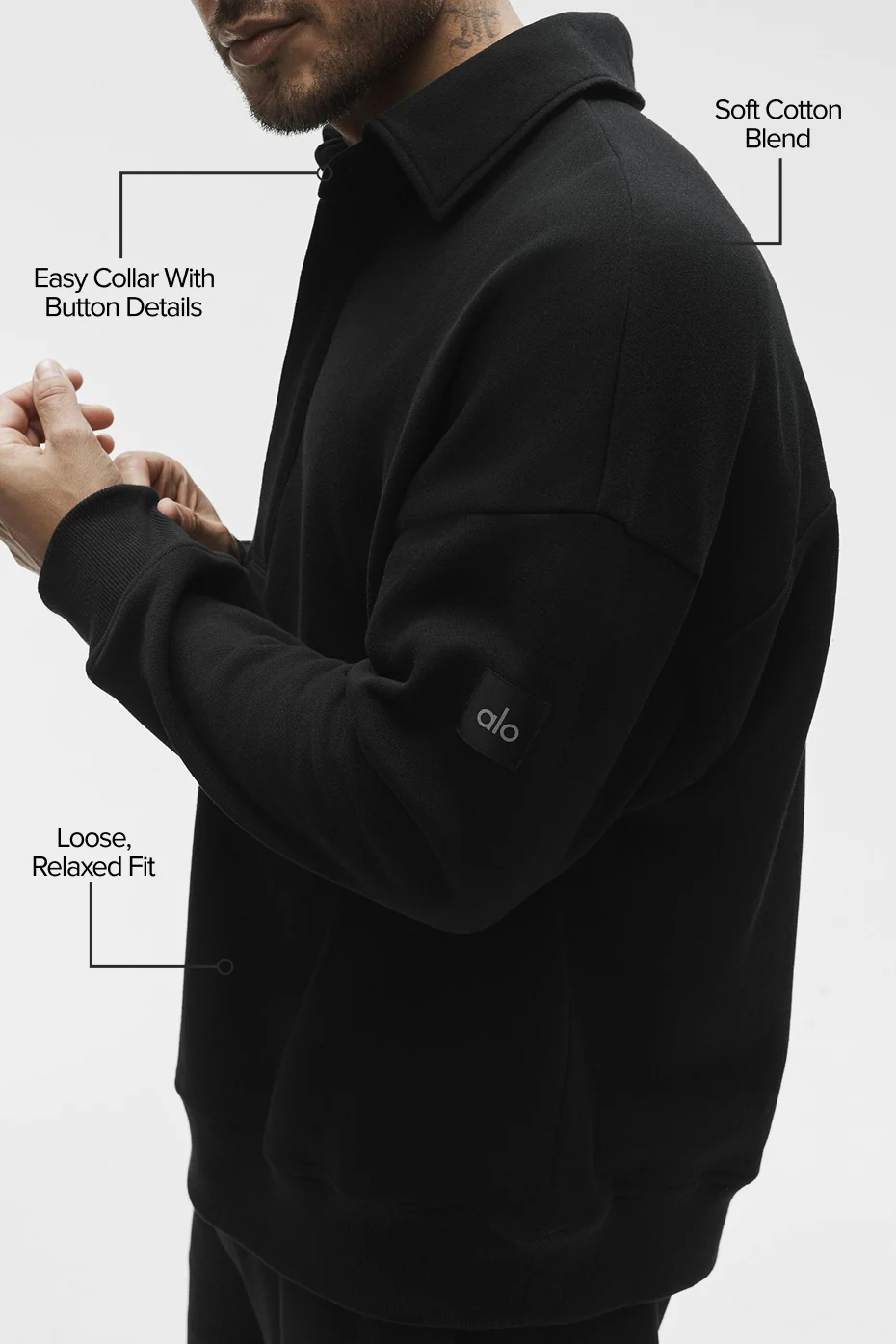 Take It Easy Long Sleeve Henley Pullover - Black - Image 2