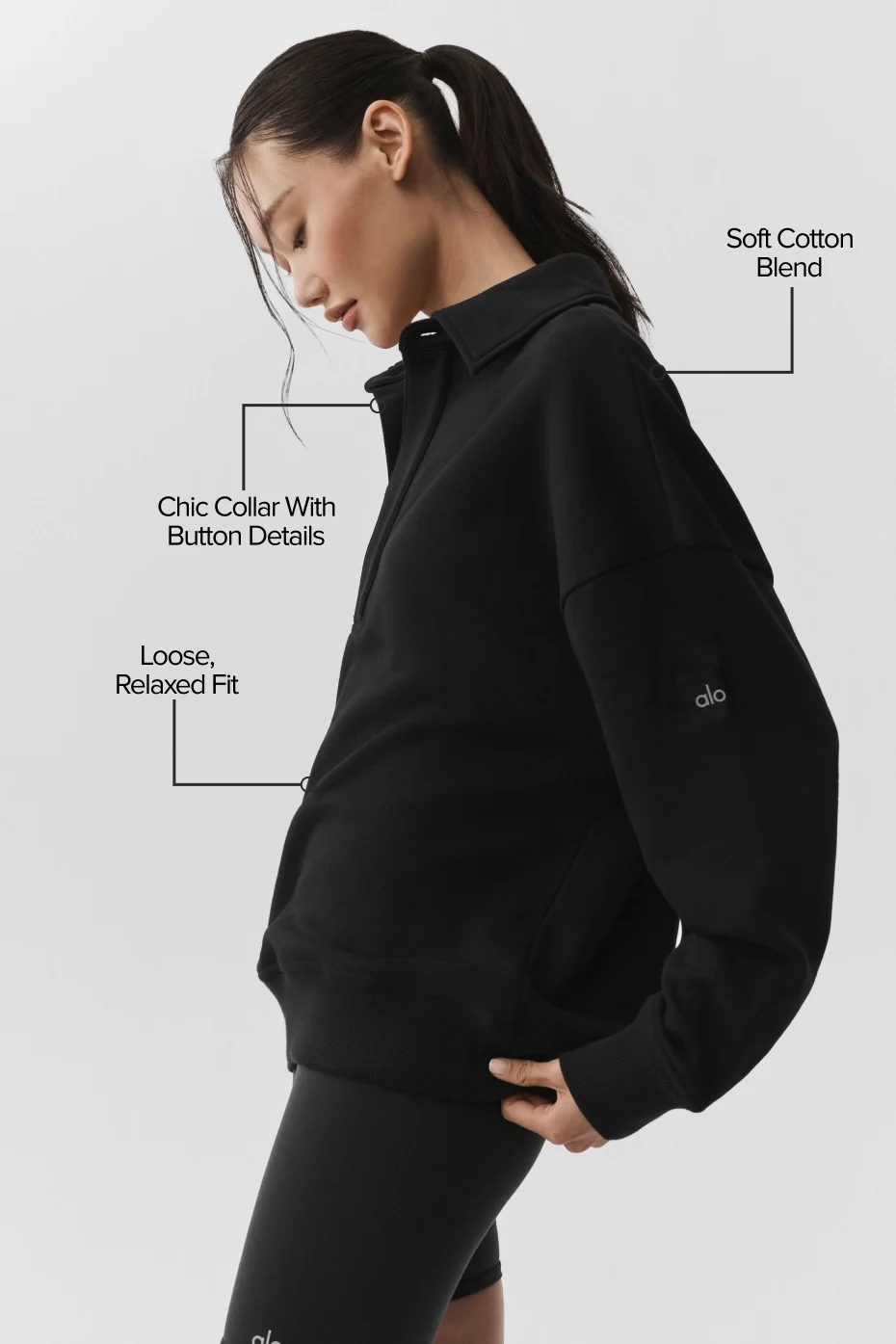 Take It Easy Long Sleeve Henley Pullover - Black - Image 2