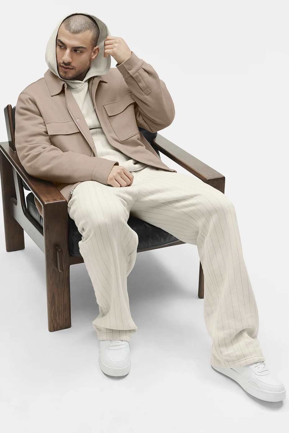 Pinstripe Straight Leg Sweatpant - Bone Pinstripe - Image 5