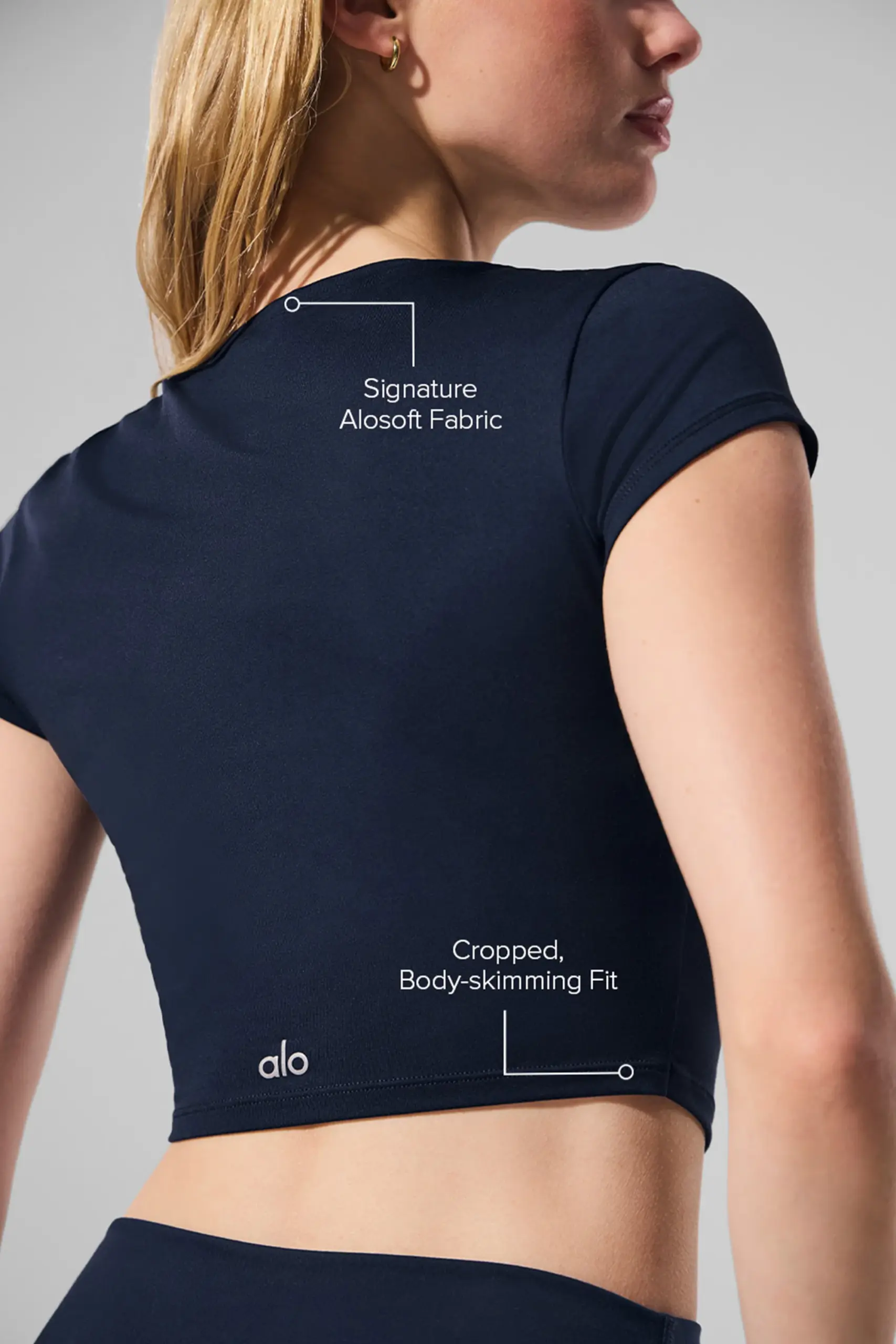Alosoft Crop Finesse Short Sleeve - Navy - Image 2