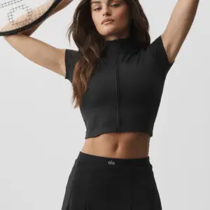 ALO Softsculpt Full Zip Short Sleeve - Black