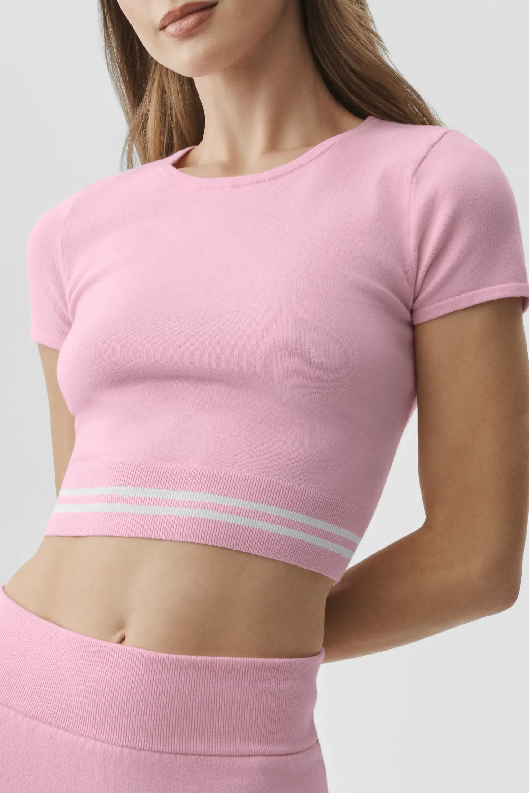 Scholar Knit My Serve Short Sleeve - Pink Marshmallow/White - Image 4