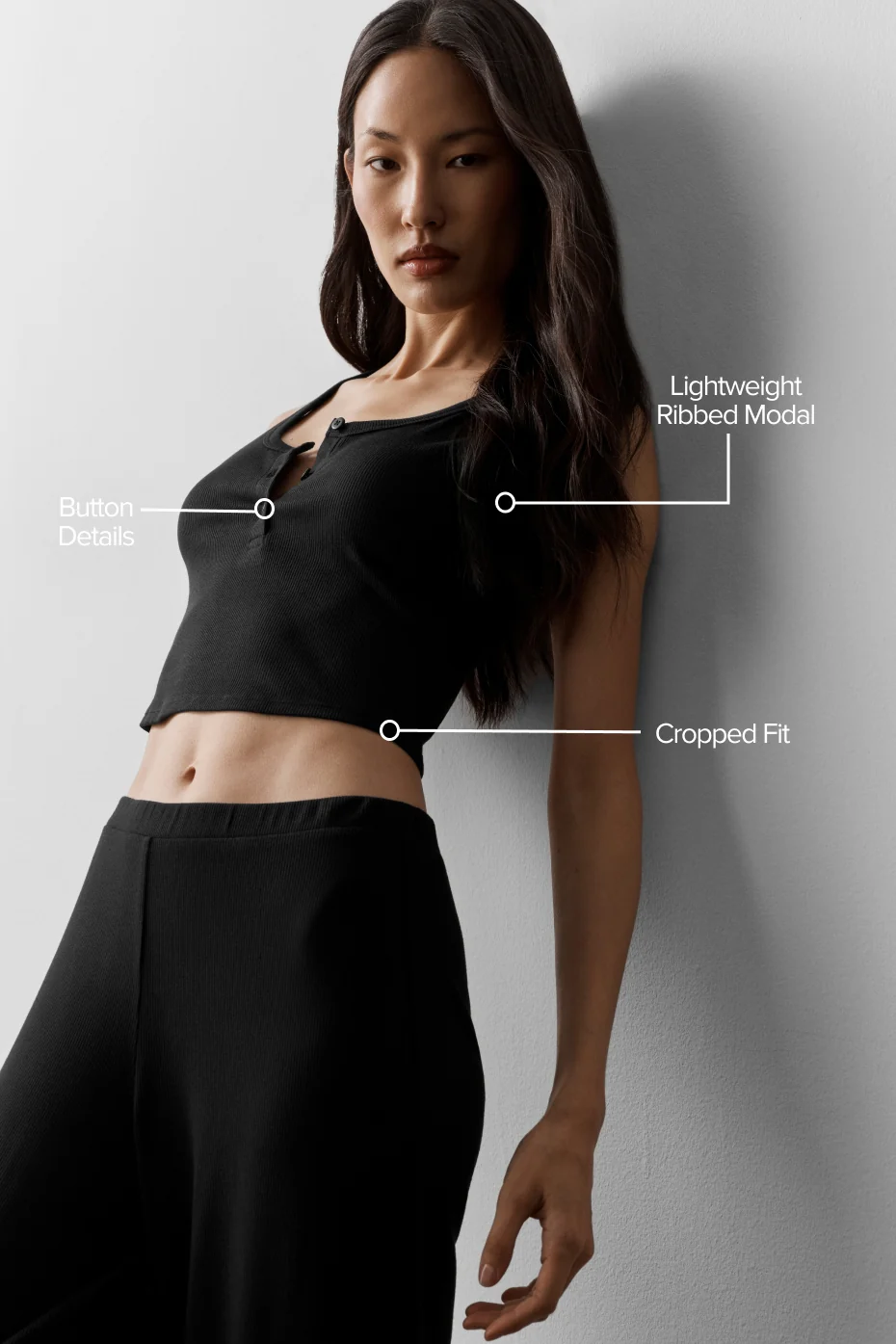 Ribbed Modal Henley Tank - Black - Image 2