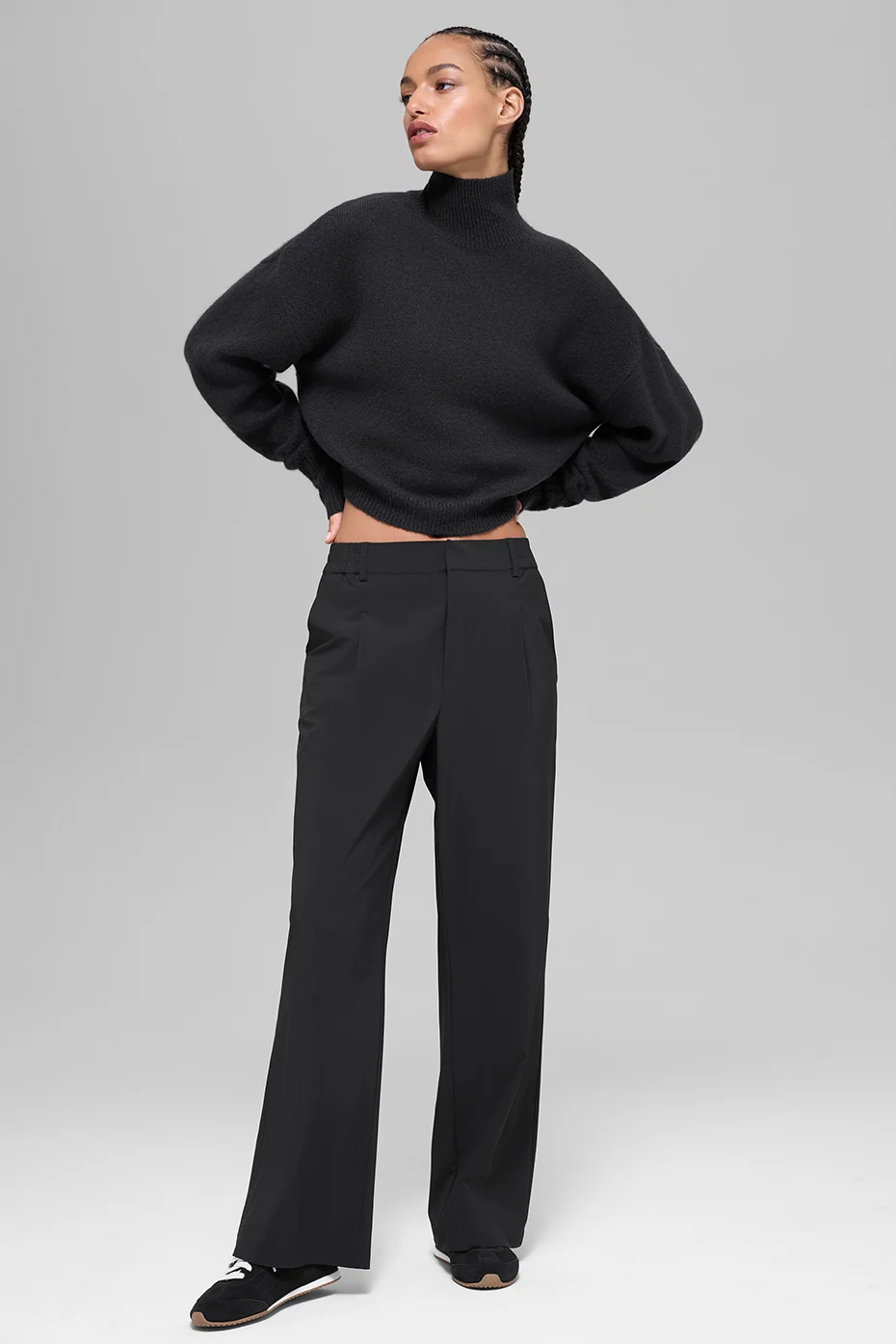Wool Cashmere Cropped New Class Turtleneck Sweater - Black - Image 6