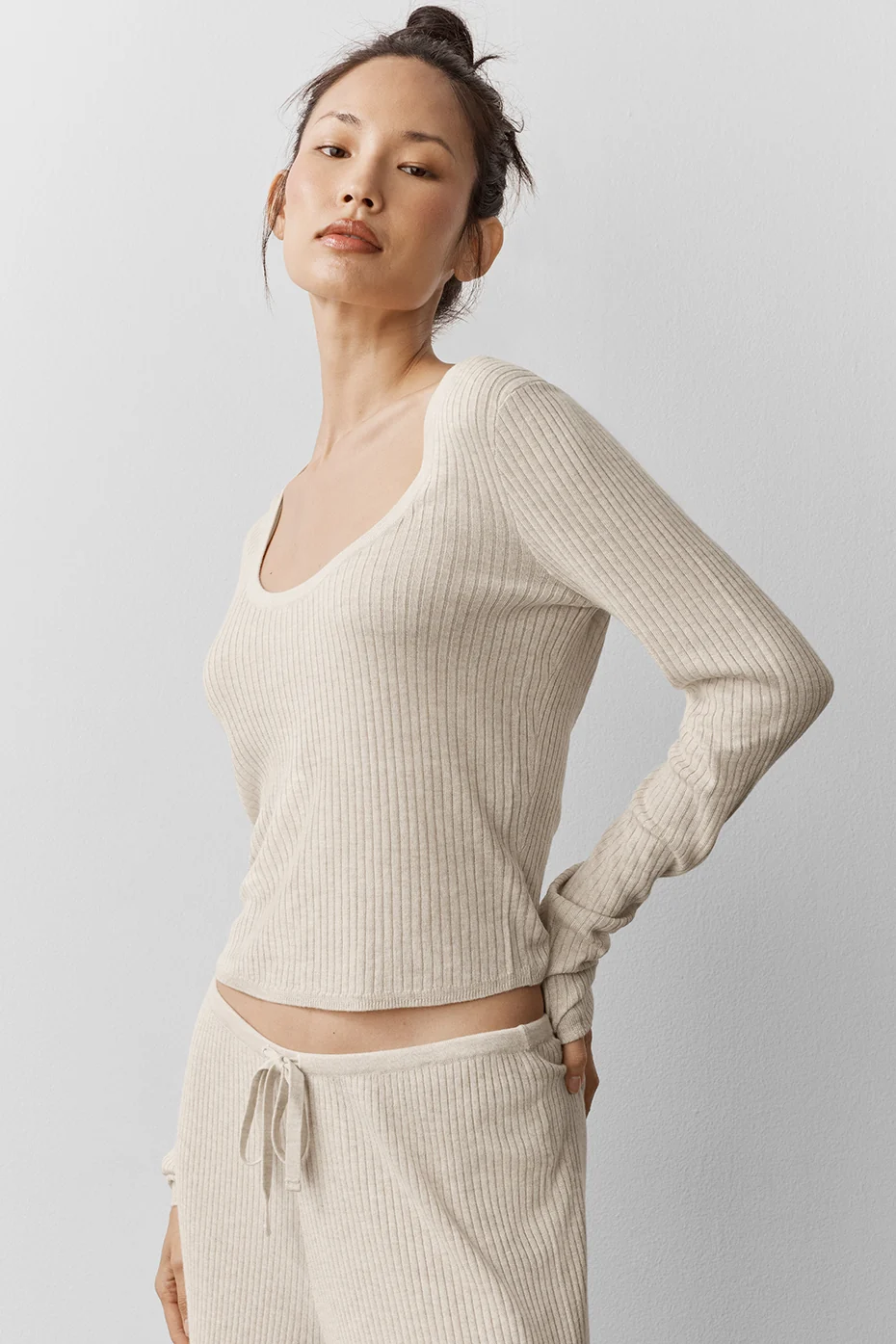 Sweater Knit Unwind Long Sleeve - Oatmeal Heather - Image 3