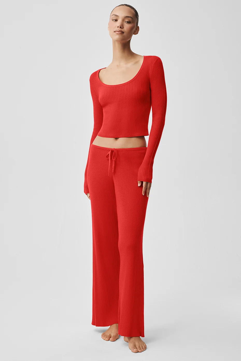 Sweater Knit Unwind Long Sleeve - Bright Red - Image 5
