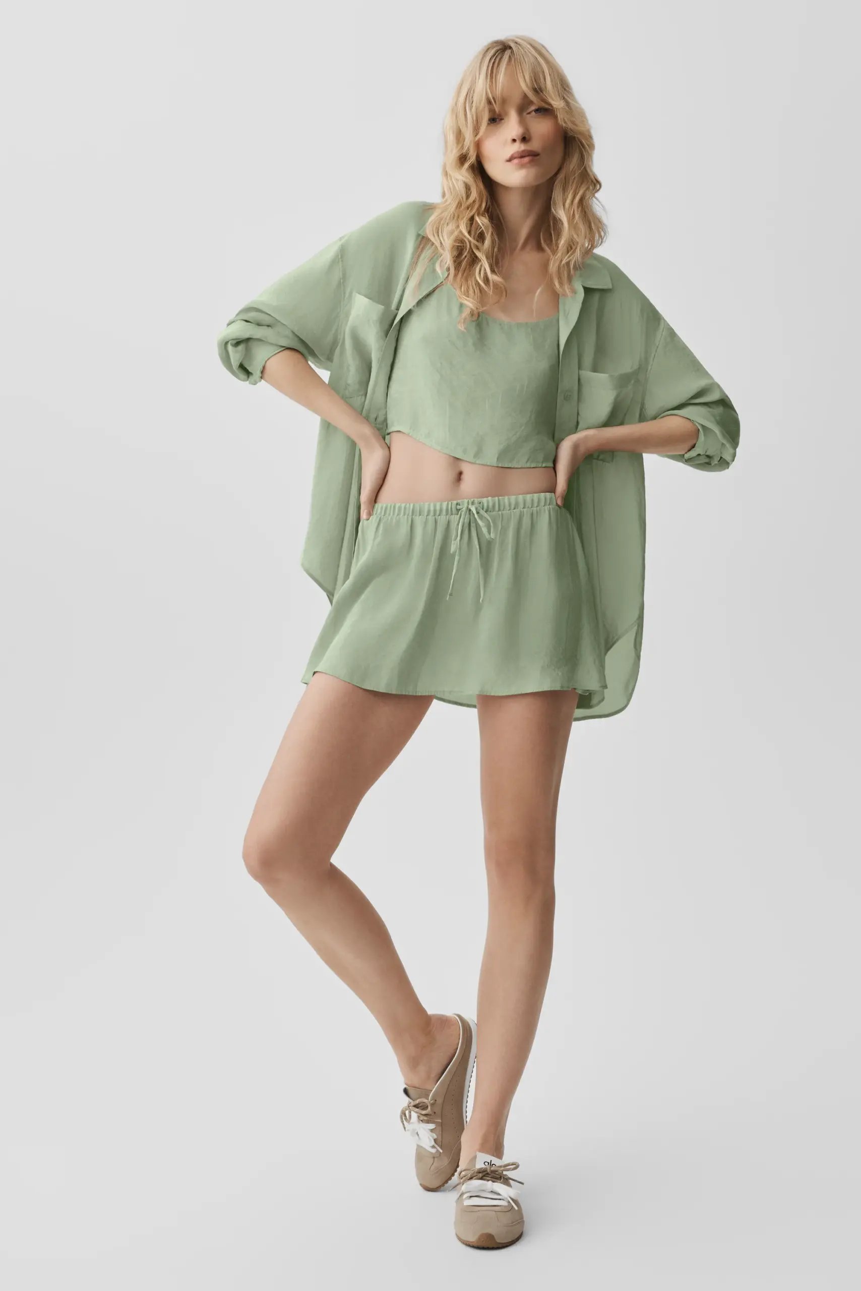 Semi-Sheer Golden Hour Button Down Long Sleeve - Dune Grass - Image 7
