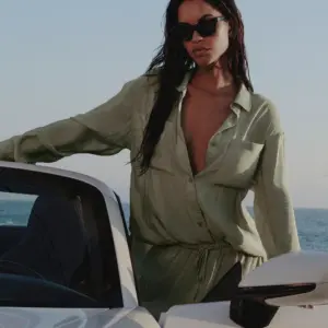 Semi-Sheer Golden Hour Button Down Long Sleeve - Dune Grass