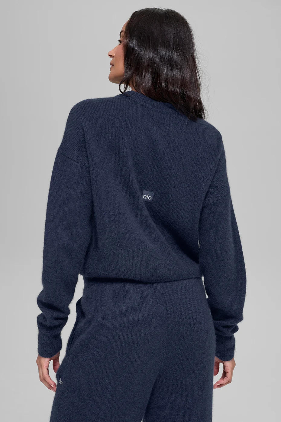 Wool Cashmere Cropped New Class Crewneck Sweater - Navy - Image 3