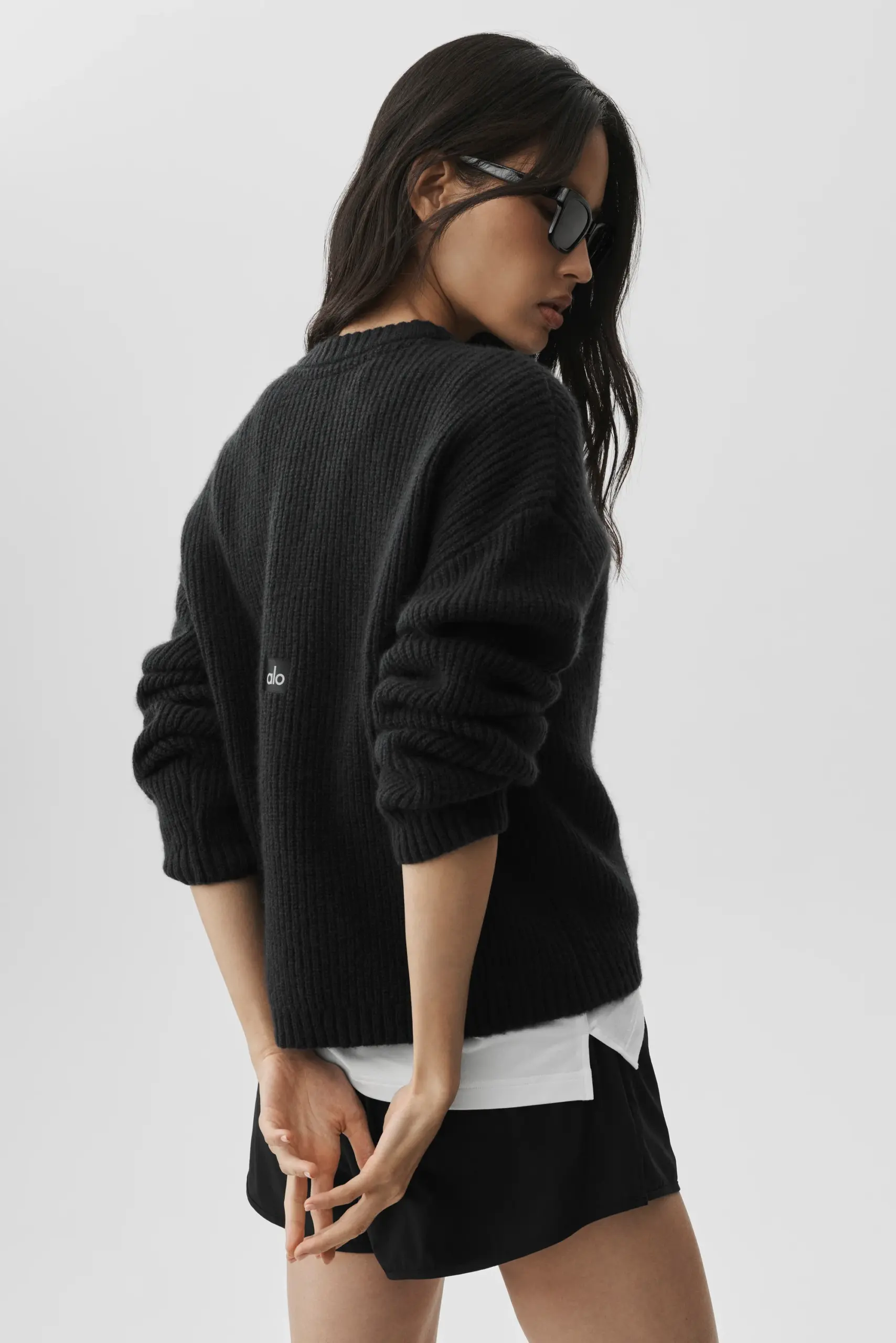 Wool Cashmere Ribbed Noble Crewneck Sweater - Black - Image 3