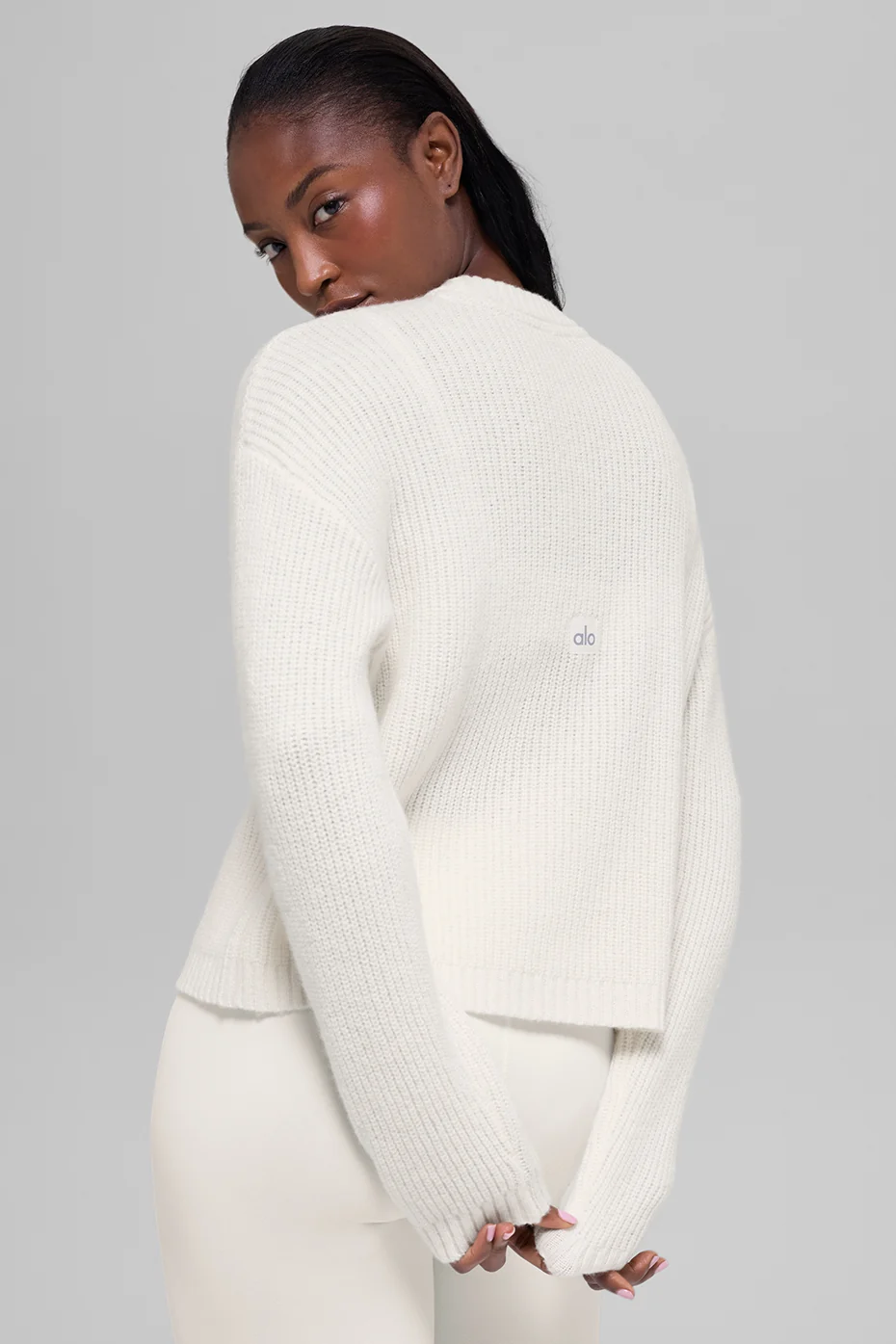 Wool Cashmere Ribbed Noble Crewneck Sweater - Ivory - Image 3