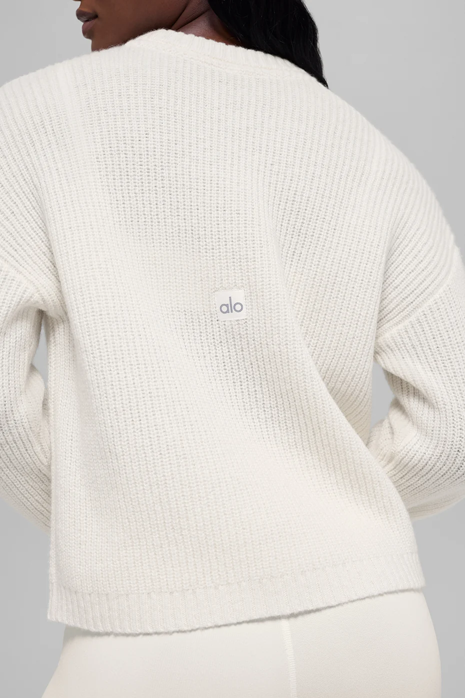 Wool Cashmere Ribbed Noble Crewneck Sweater - Ivory - Image 4
