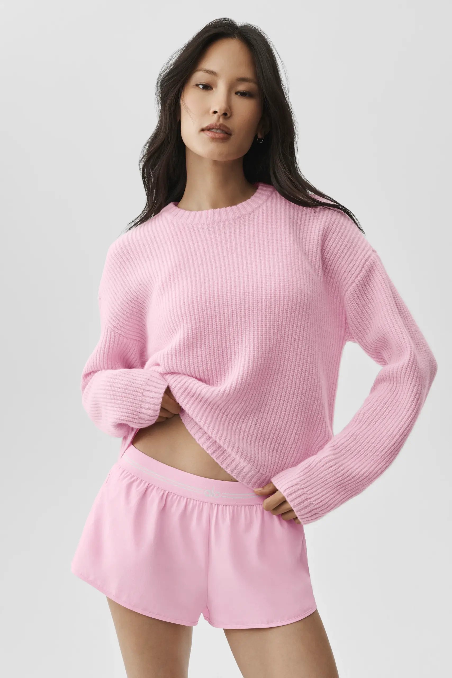 Wool Cashmere Ribbed Noble Crewneck Sweater - Pink Marshmallow