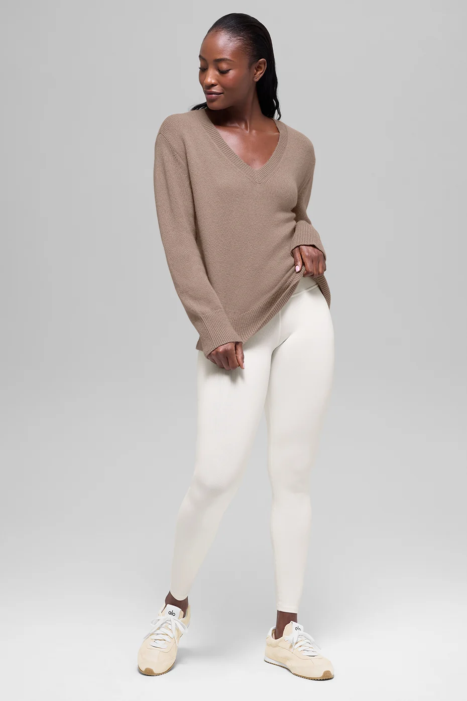 Wool Cashmere New Class Oversized V-Neck Sweater - Chai Latte - Image 4