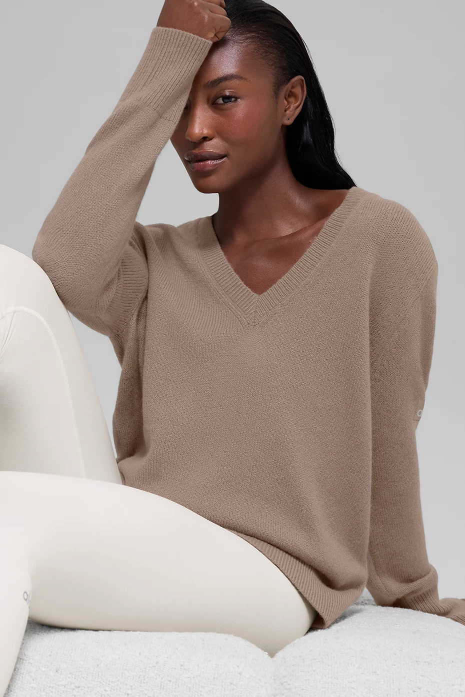 Wool Cashmere New Class Oversized V-Neck Sweater - Chai Latte - Image 3