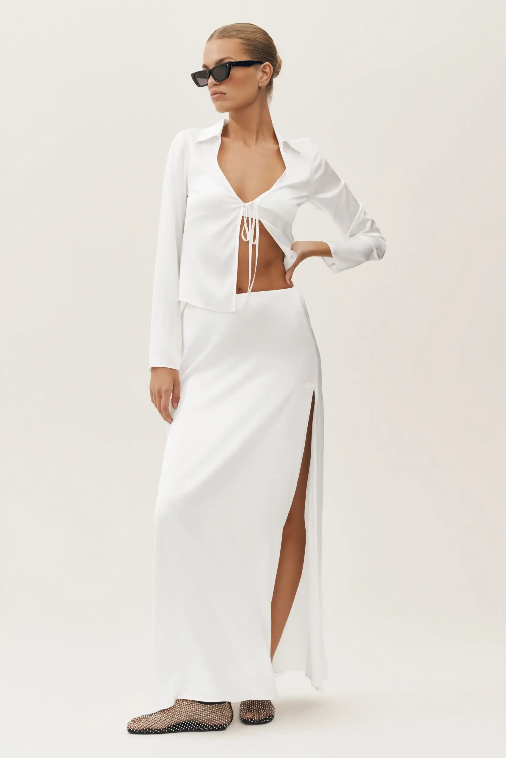 Silk Blend Radiance Long Sleeve Top - White - Image 4