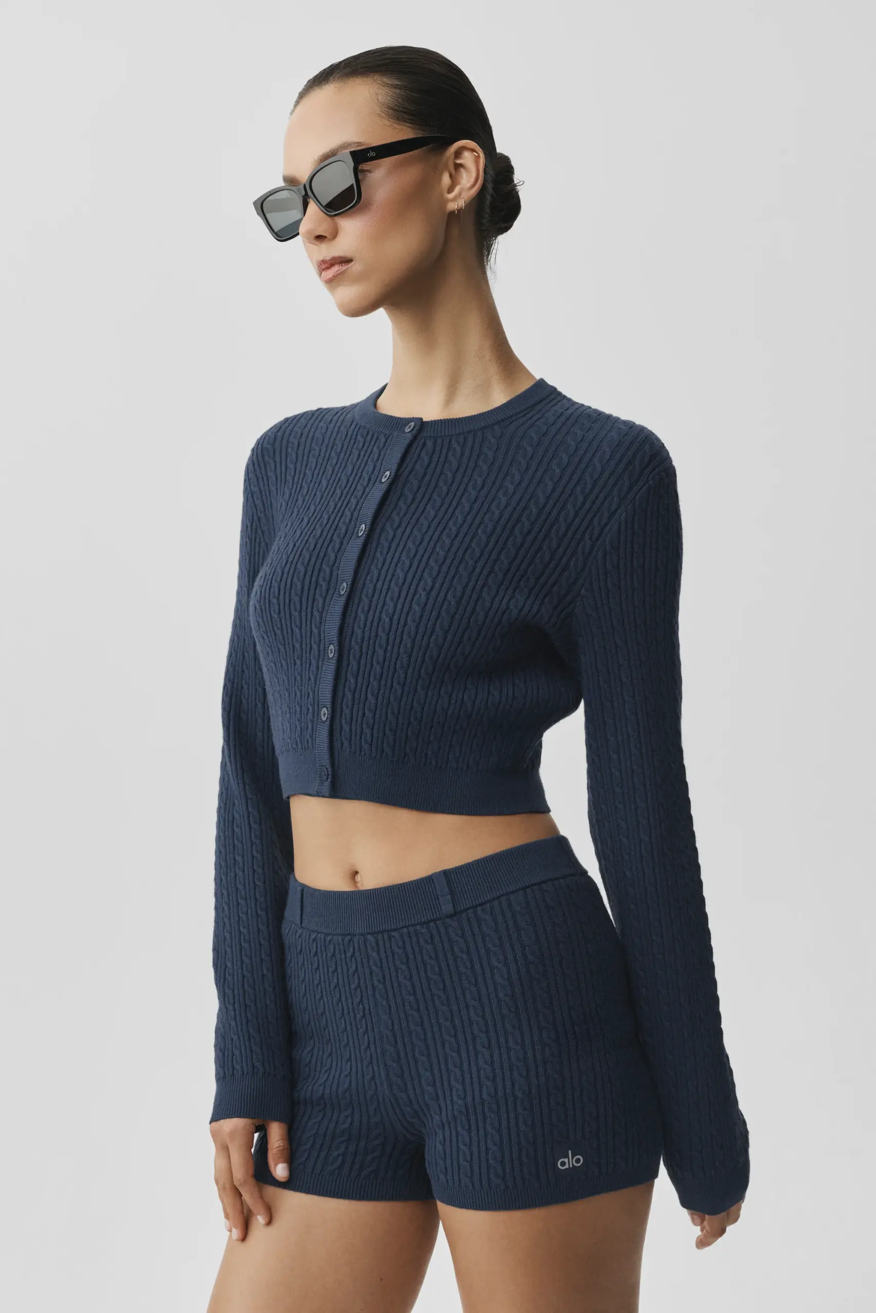 Mini Cable Sweater Cardigan - Navy - Image 3